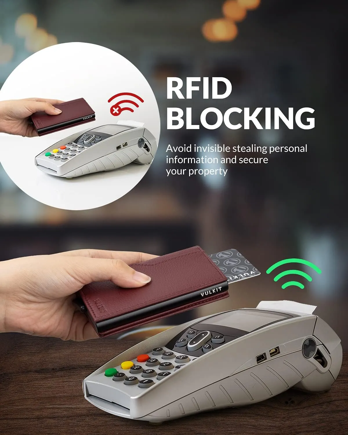 VULKIT Card Holder Wallet with Double ID Windows RFID Blocking Pop Up Wallet Minimalist Design for 12 Cards