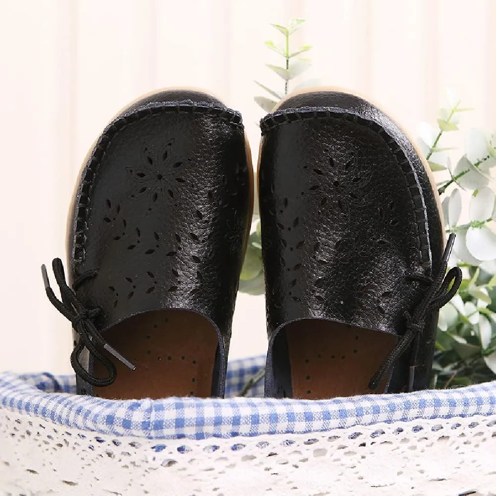 WERWAES Casual Leather Loafers for Womens Breathable Lightweight Comfort Soft Moccasins Loafers Boat Shoes Outdoor Office Driving Walking Flat Loafers