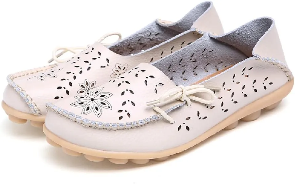 WERWAES Casual Leather Loafers for Womens Breathable Lightweight Comfort Soft Moccasins Loafers Boat Shoes Outdoor Office Driving Walking Flat Loafers