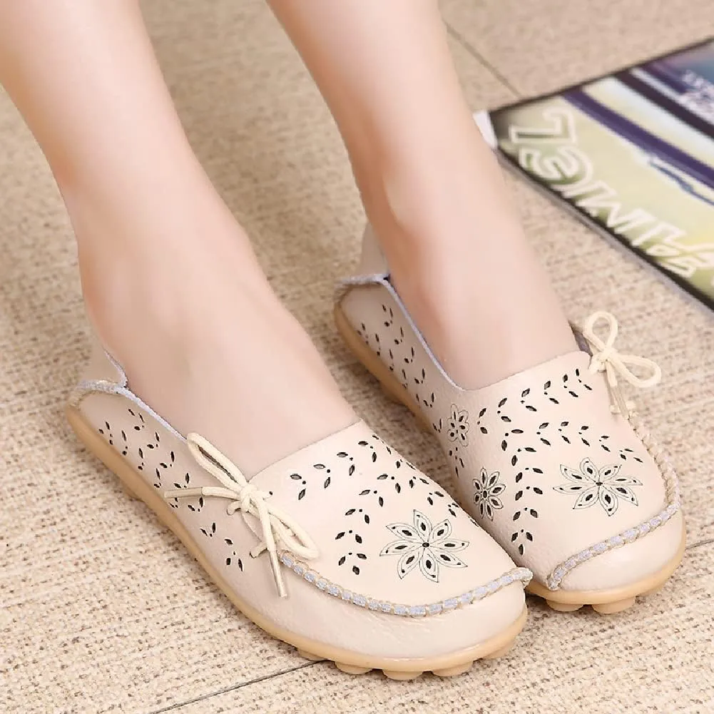 WERWAES Casual Leather Loafers for Womens Breathable Lightweight Comfort Soft Moccasins Loafers Boat Shoes Outdoor Office Driving Walking Flat Loafers