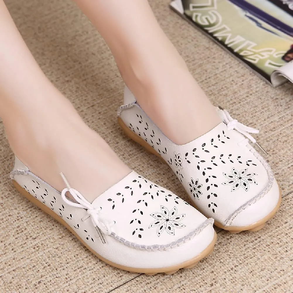 WERWAES Casual Leather Loafers for Womens Breathable Lightweight Comfort Soft Moccasins Loafers Boat Shoes Outdoor Office Driving Walking Flat Loafers
