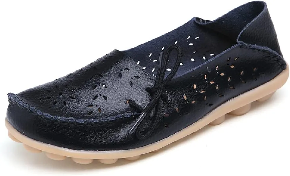 WERWAES Casual Leather Loafers for Womens Breathable Lightweight Comfort Soft Moccasins Loafers Boat Shoes Outdoor Office Driving Walking Flat Loafers