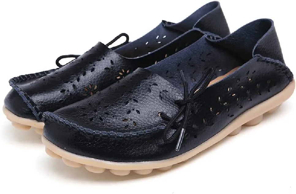 WERWAES Casual Leather Loafers for Womens Breathable Lightweight Comfort Soft Moccasins Loafers Boat Shoes Outdoor Office Driving Walking Flat Loafers
