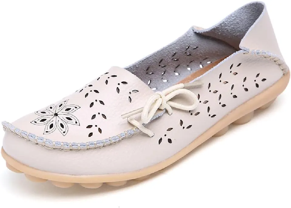 WERWAES Casual Leather Loafers for Womens Breathable Lightweight Comfort Soft Moccasins Loafers Boat Shoes Outdoor Office Driving Walking Flat Loafers