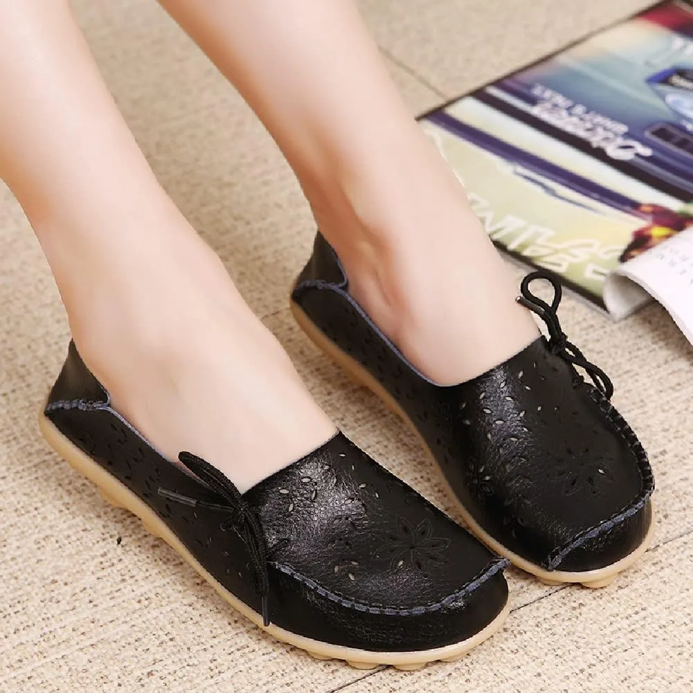 WERWAES Casual Leather Loafers for Womens Breathable Lightweight Comfort Soft Moccasins Loafers Boat Shoes Outdoor Office Driving Walking Flat Loafers