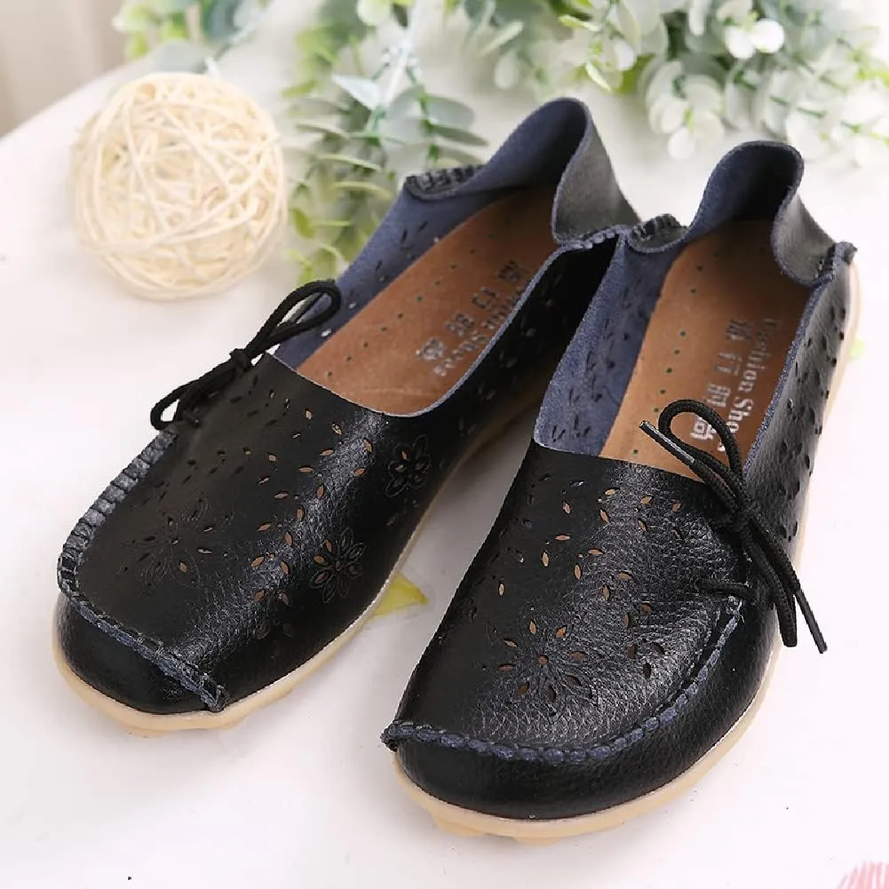 WERWAES Casual Leather Loafers for Womens Breathable Lightweight Comfort Soft Moccasins Loafers Boat Shoes Outdoor Office Driving Walking Flat Loafers