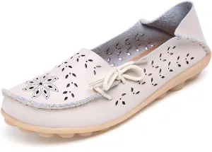 WERWAES Casual Leather Loafers for Womens Breathable Lightweight Comfort Soft Moccasins Loafers Boat Shoes Outdoor Office Driving Walking Flat Loafers
