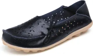 WERWAES Casual Leather Loafers for Womens Breathable Lightweight Comfort Soft Moccasins Loafers Boat Shoes Outdoor Office Driving Walking Flat Loafers