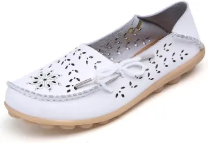 WERWAES Casual Leather Loafers for Womens Breathable Lightweight Comfort Soft Moccasins Loafers Boat Shoes Outdoor Office Driving Walking Flat Loafers