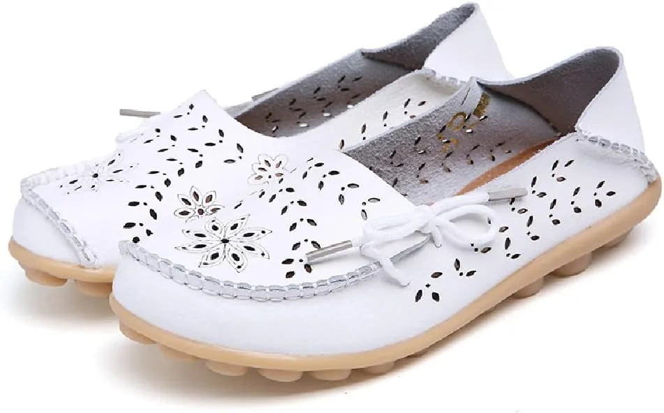 WERWAES Casual Leather Loafers for Womens Breathable Lightweight Comfort Soft Moccasins Loafers Boat Shoes Outdoor Office Driving Walking Flat Loafers