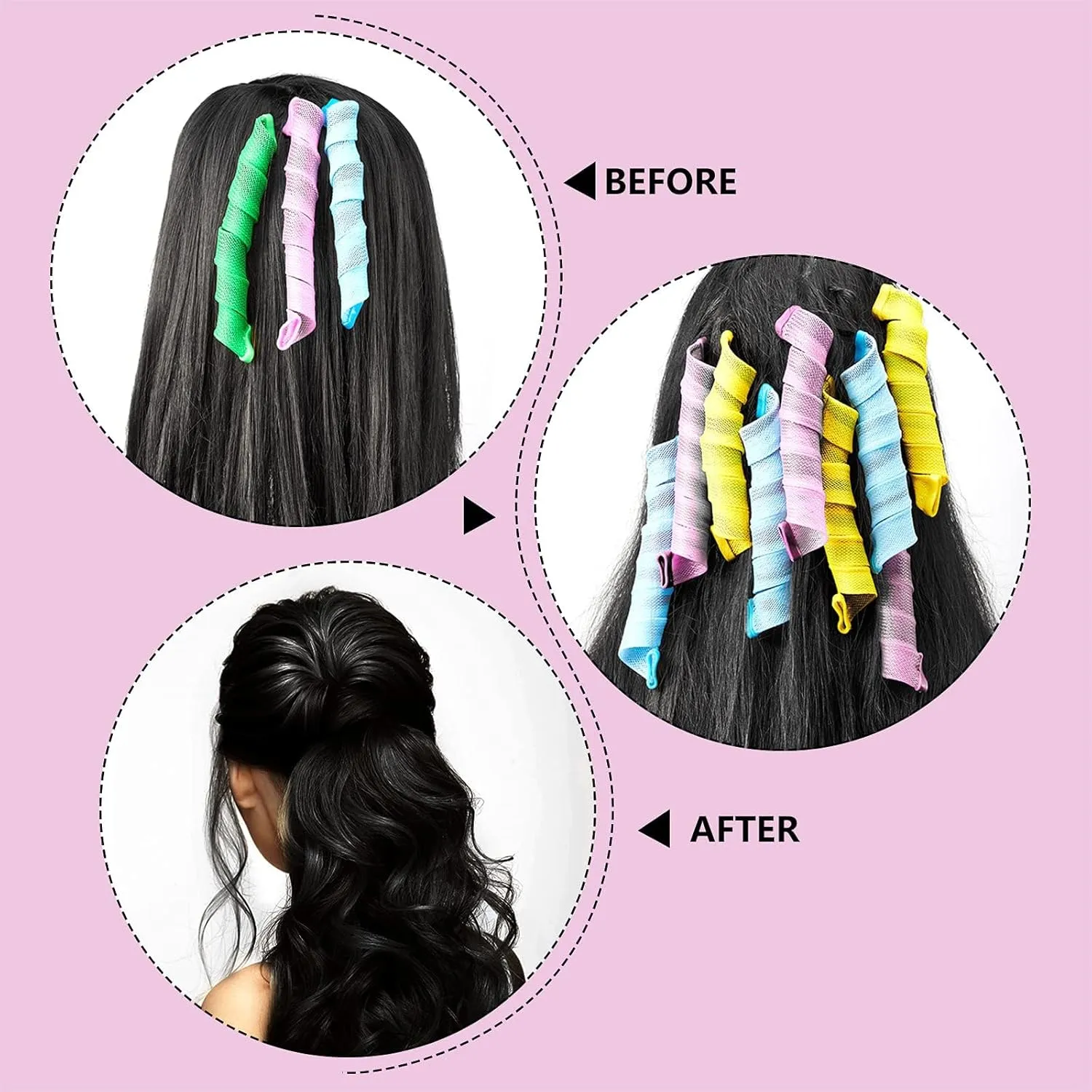 WILLBOND 40 Pieces Flexi Rod Hair Roller Kit, No Heat Hair Curlers Styling, 4 (7.87 Inch, Pink, Blue, Yellow, Green)