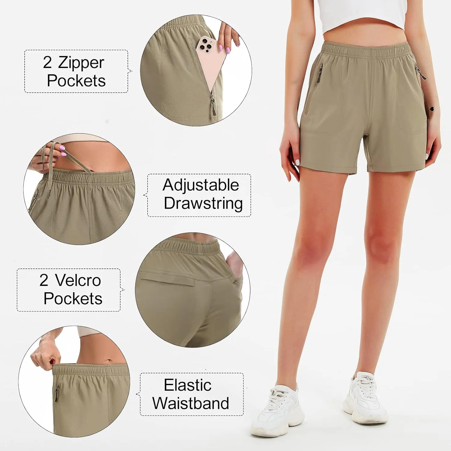 Women's 5" 7" Hiking Cargo Shorts Quick Dry Lightweight Athletic Outdoor Shorts for Workout with Zipper Pockets