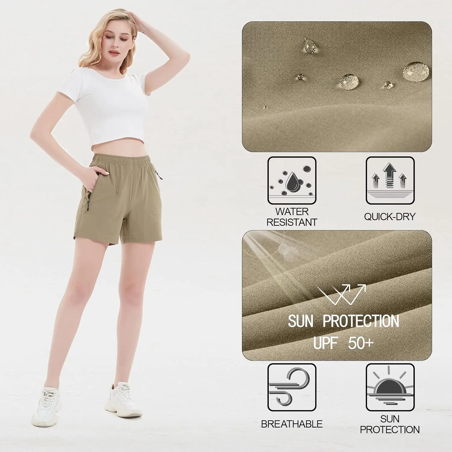 Women's 5" 7" Hiking Cargo Shorts Quick Dry Lightweight Athletic Outdoor Shorts for Workout with Zipper Pockets