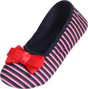 Women's Ballerina Slippers, Lightweight Slip-On Washable, Fuzzy, Indoor Shoes with Bow Accent - Perfect for Travel, Bedroom, and House