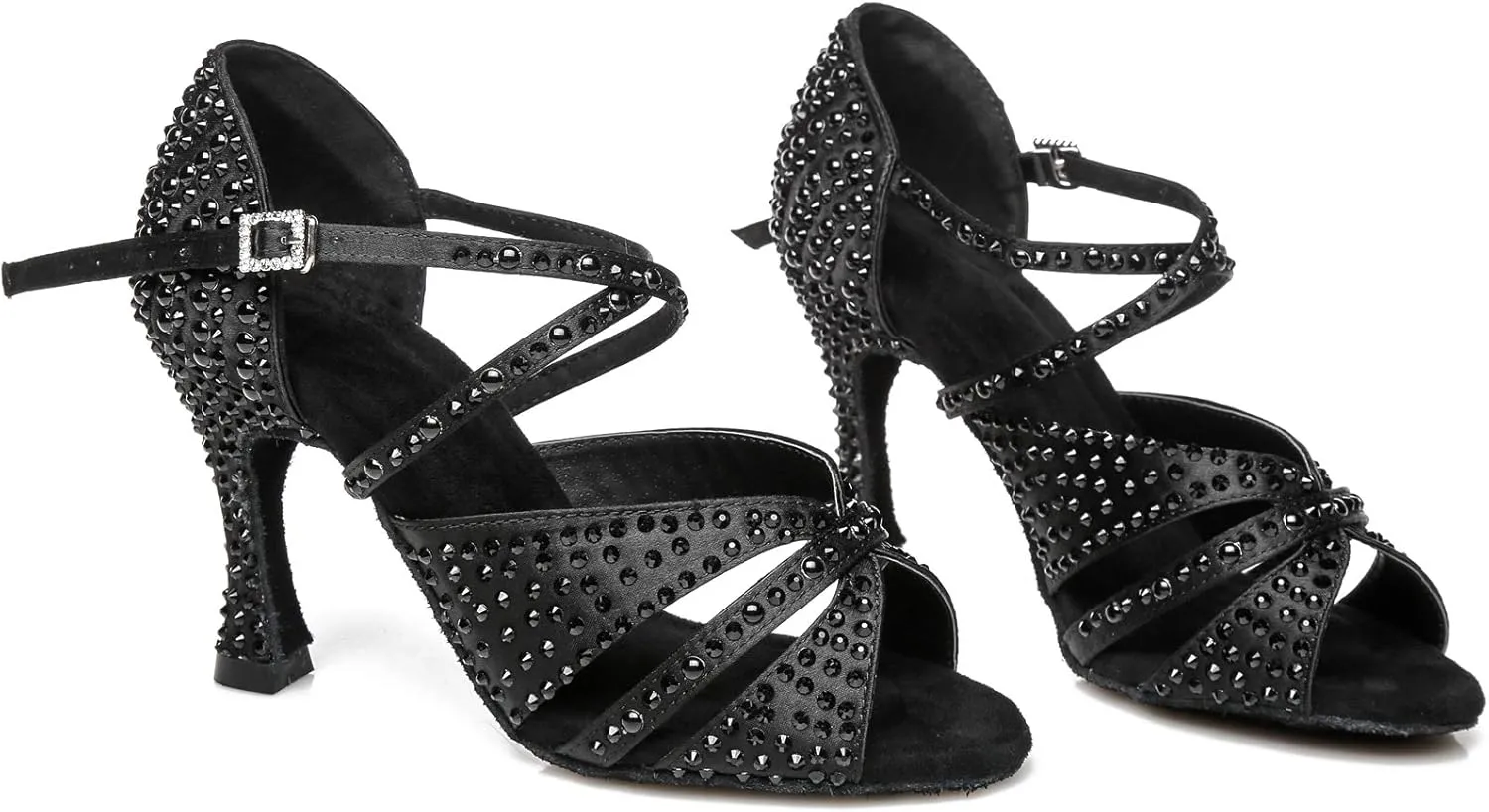 Womens Beaded Latin Salsa Dancing Shoes Ankle Strap Wedding Evening Sandals