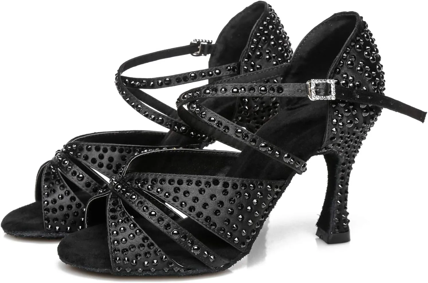 Womens Beaded Latin Salsa Dancing Shoes Ankle Strap Wedding Evening Sandals