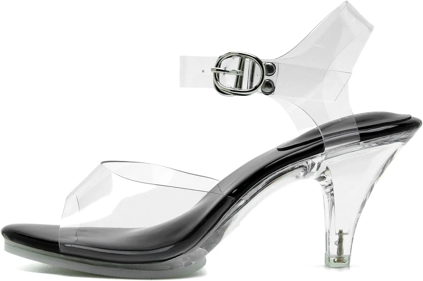 Women’s Clear Heels Pointed Toe Ankle Strap Block Stiletto Heels Wedding Party Dress Sandals