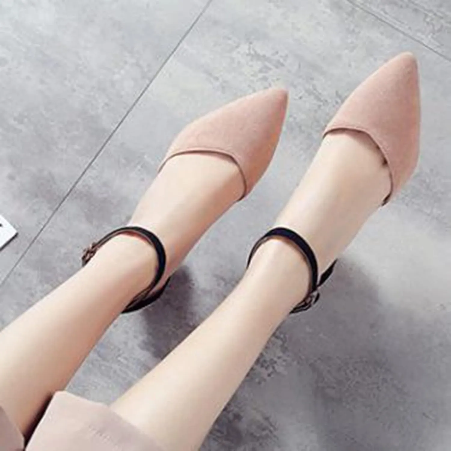 Women's Closed Pointed Toe Sandals Ankle Strap Pumps Faux Suede Fashion Chunky High Heel Dress Shoes