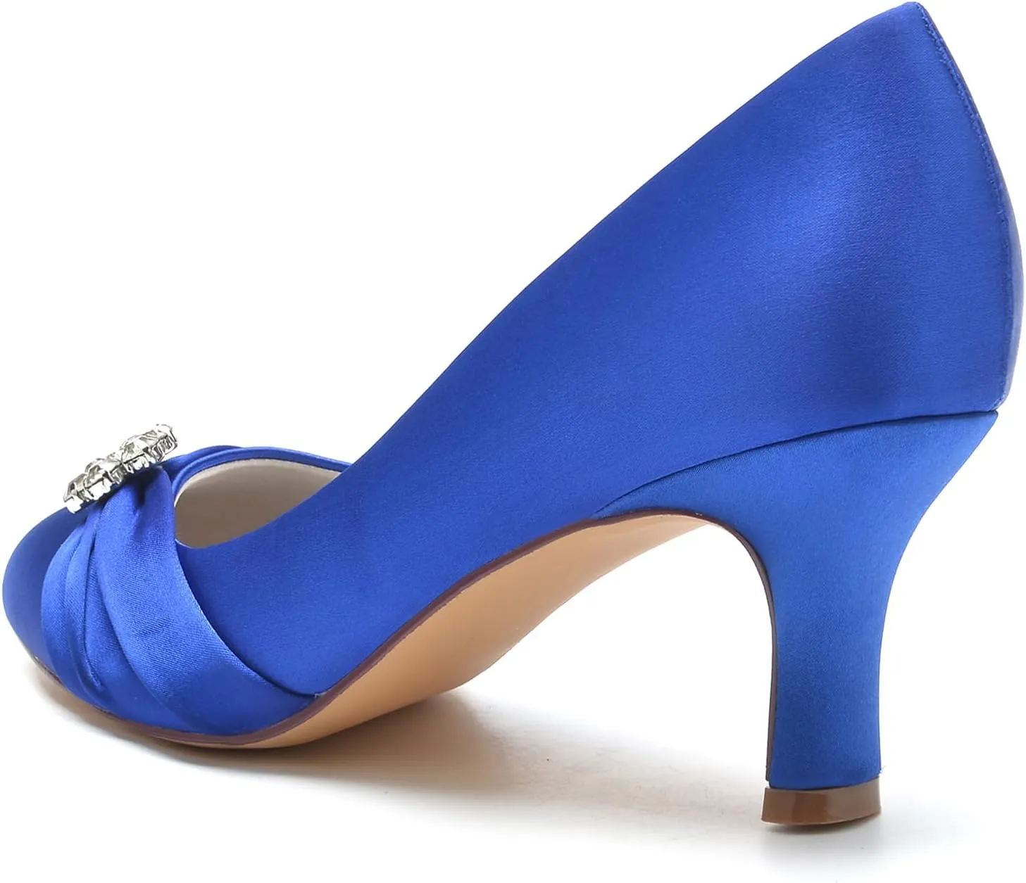 Women's Closed Toe Bridal Shoe Pump Slip-on Mid Heel Party Wedding Dress Shoes Satin with Rhinestone Wedding Shoes