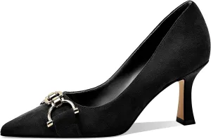 Women's Closed Toe Pointed Pumps Mid High Kitten Heels for Women Dress Shoes Womens Wedding Dressy Shoes
