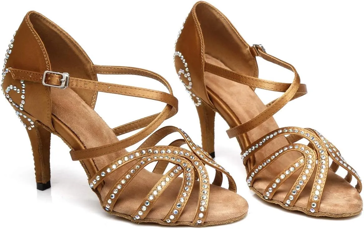Womens Comfortable Ballroom Dance Shoes Rhinestones Pattern Wedding Sandals