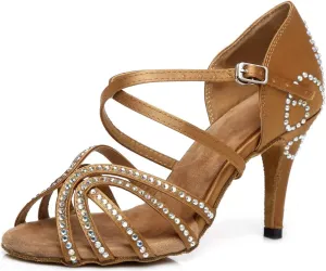 Womens Comfortable Ballroom Dance Shoes Rhinestones Pattern Wedding Sandals