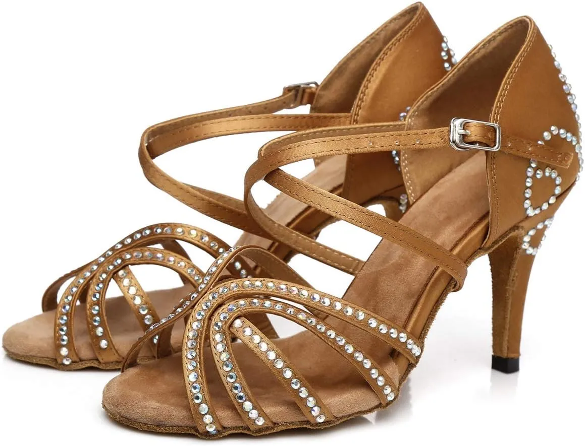 Womens Comfortable Ballroom Dance Shoes Rhinestones Pattern Wedding Sandals