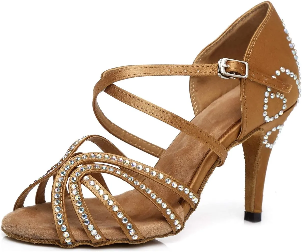 Womens Comfortable Ballroom Dance Shoes Rhinestones Pattern Wedding Sandals