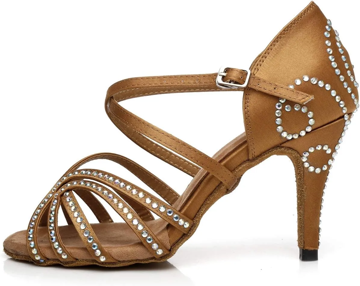 Womens Comfortable Ballroom Dance Shoes Rhinestones Pattern Wedding Sandals