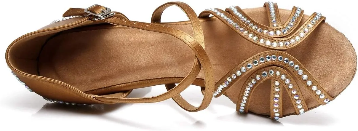 Womens Comfortable Ballroom Dance Shoes Rhinestones Pattern Wedding Sandals