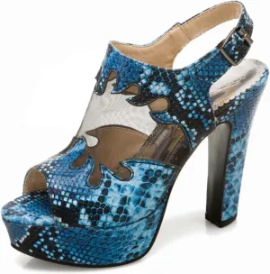 Women's Fashion Snakeskin Print Platform Open Toe Chunky High Heel Sandals Ankle Boots Sexy Patchwork Mesh Breathable Summer Adjustable Buckle Gladiator Roman Sandal Shoes