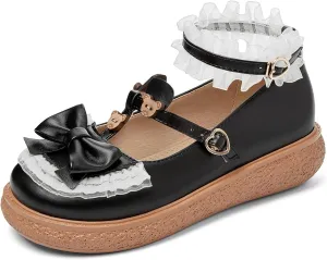 Women's Kawaii Mary Janes Flats, School Cute Mary Jane Shoes, Lolita Low Wedge Platform Heels Pump