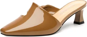 Women's Kitten Heel Mules, Square Toe Patent Low Heel Sandals, Slip On Low Heeled Slippers, Fashion Wedding Dressy Pump Shoes 2 Inch