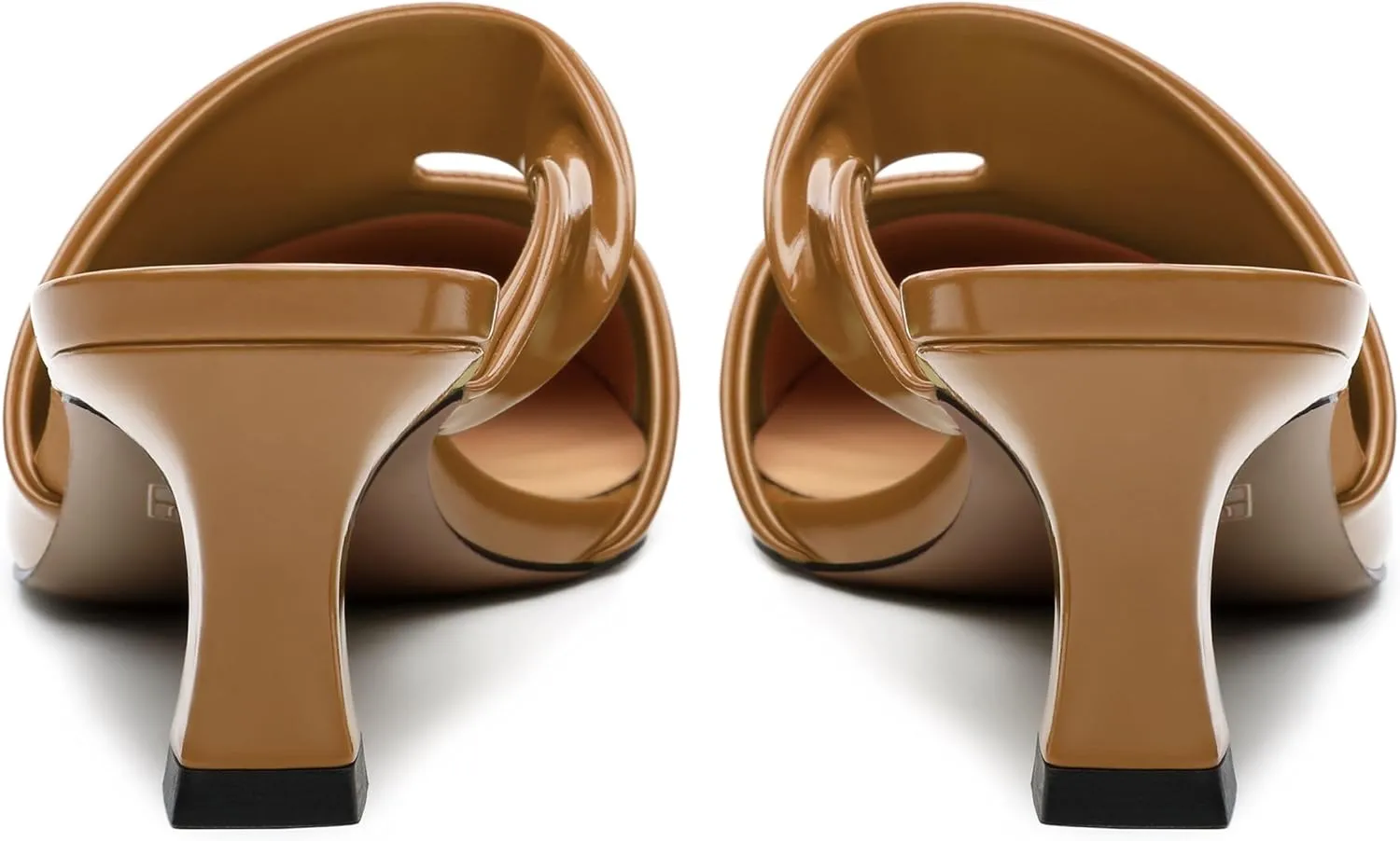 Women's Kitten Heel Mules, Square Toe Patent Low Heel Sandals, Slip On Low Heeled Slippers, Fashion Wedding Dressy Pump Shoes 2 Inch