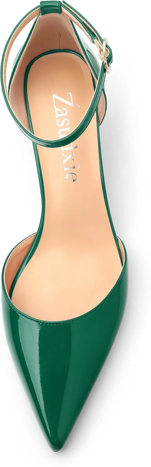Womens Kitten Low Heels, Ankle Strap Pumps Pointed Closed Toe Heels for Women Dress Shoes Party Office Wedding 2 Inch