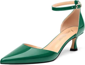 Womens Kitten Low Heels, Ankle Strap Pumps Pointed Closed Toe Heels for Women Dress Shoes Party Office Wedding 2 Inch