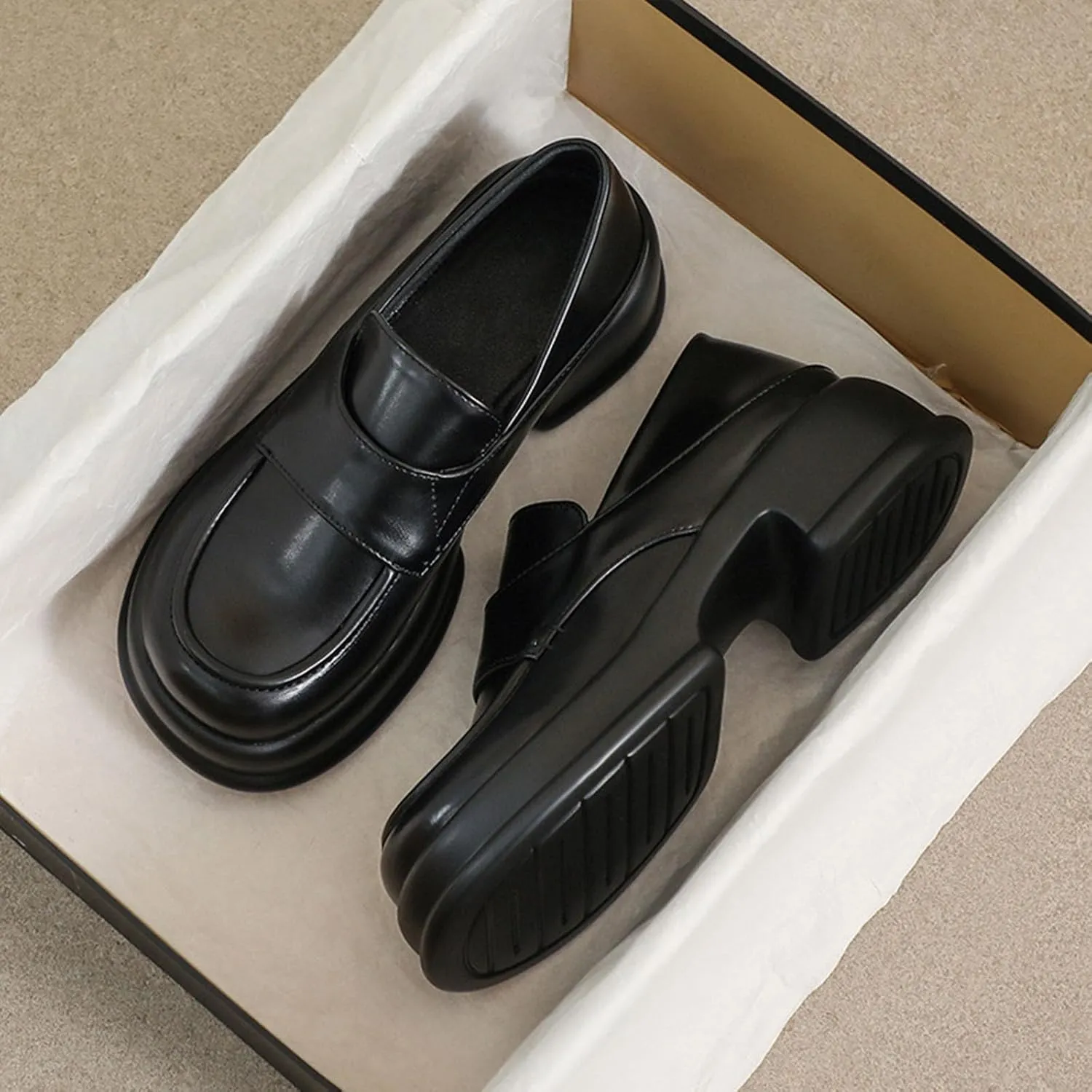 Women's Loafers, Slip-On Comfortable Round Toe Platform Chunky Heel Loafers for Women, Women's Business Casual Shoes (Black,8)