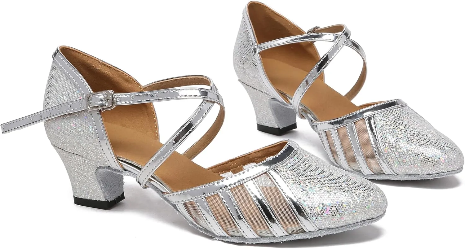 Womens Low Heel Dancing Shoes T-Strap Latin Pumps Party Wedding Heels X2040