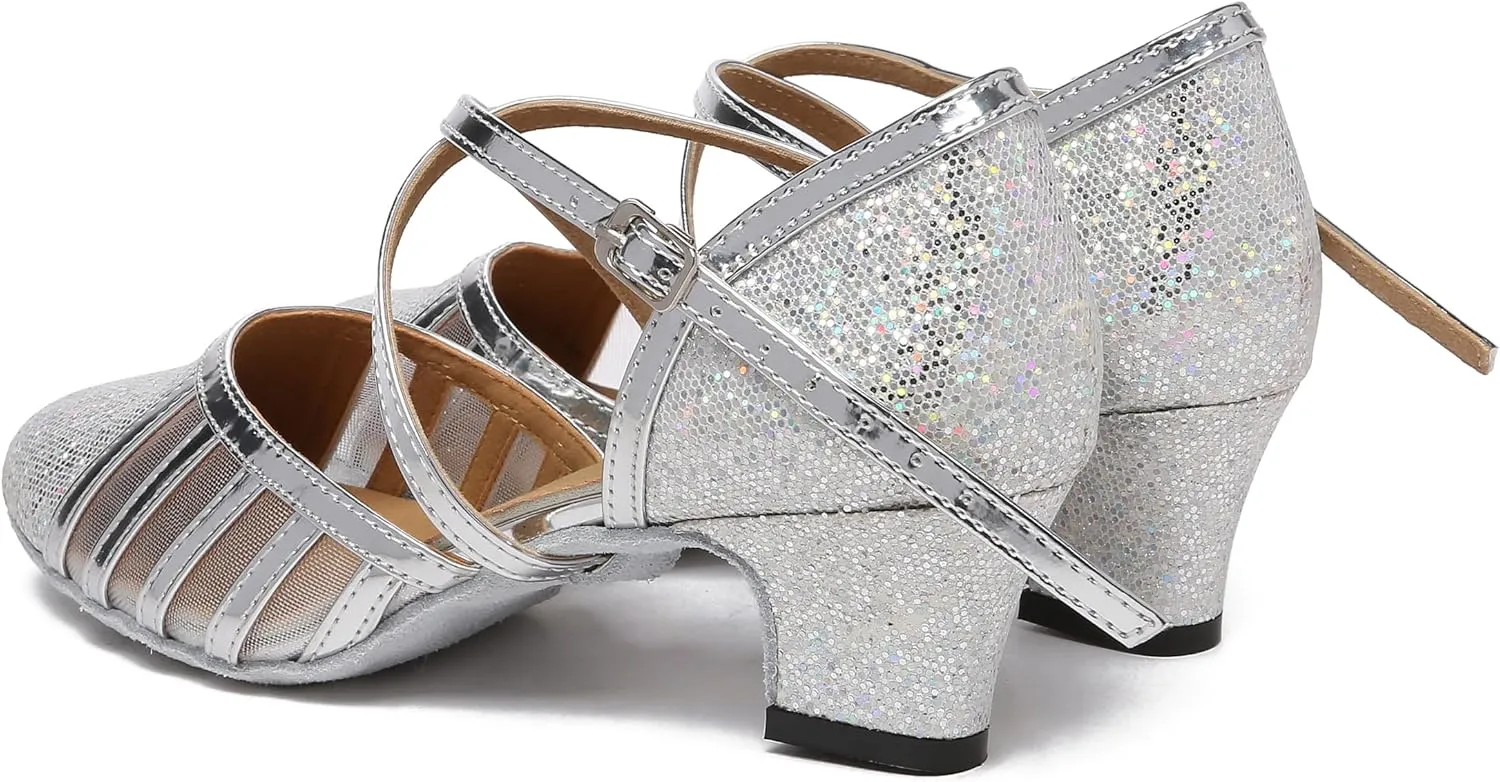 Womens Low Heel Dancing Shoes T-Strap Latin Pumps Party Wedding Heels X2040