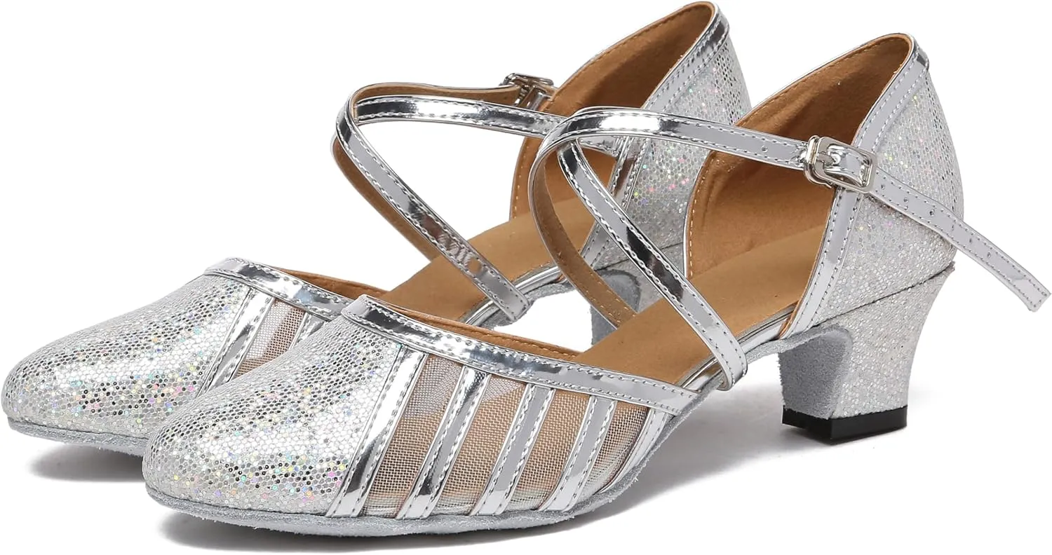 Womens Low Heel Dancing Shoes T-Strap Latin Pumps Party Wedding Heels X2040