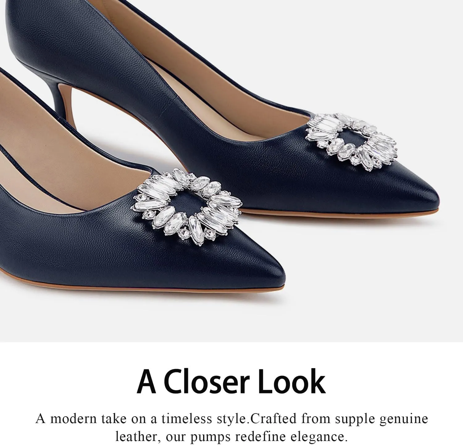 Women's Low Heels Pump Genuine Leather Kitten Heel 2.3 inch Pointy Toe Daily Pumps
