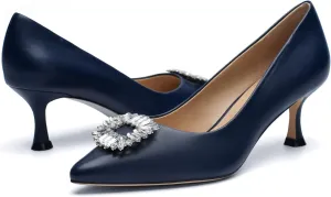Women's Low Heels Pump Genuine Leather Kitten Heel 2.3 inch Pointy Toe Daily Pumps