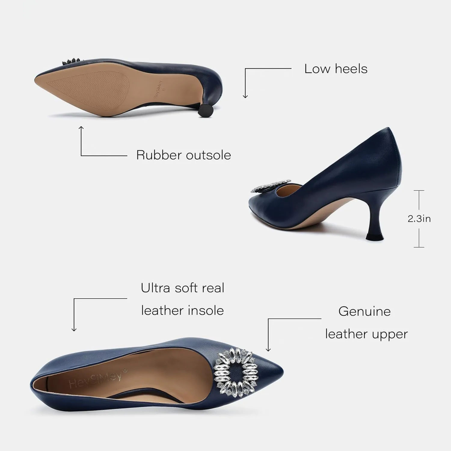 Women's Low Heels Pump Genuine Leather Kitten Heel 2.3 inch Pointy Toe Daily Pumps