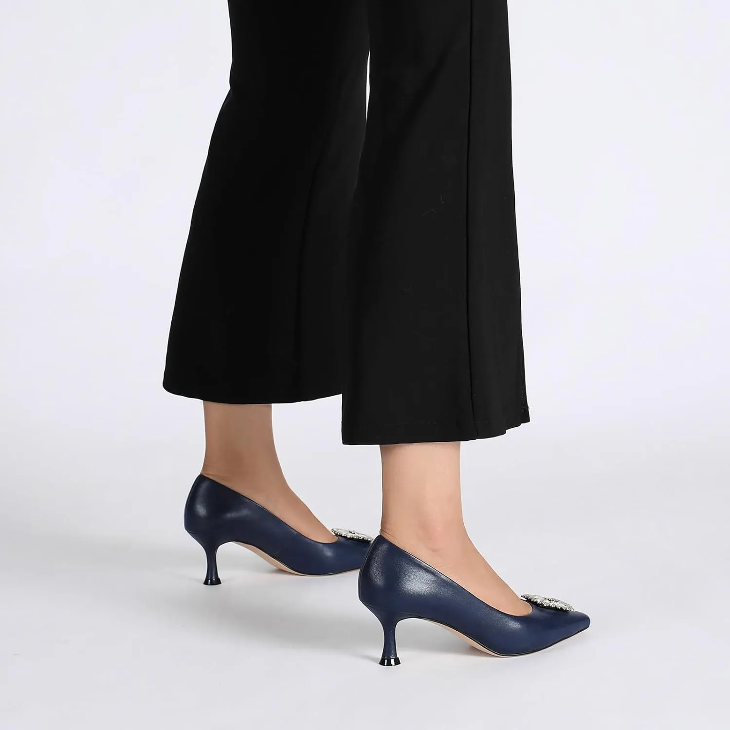 Women's Low Heels Pump Genuine Leather Kitten Heel 2.3 inch Pointy Toe Daily Pumps