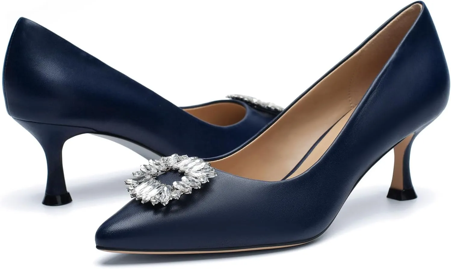 Women's Low Heels Pump Genuine Leather Kitten Heel 2.3 inch Pointy Toe Daily Pumps
