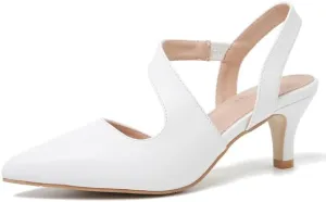 Womens Low Kitten Heel Pumps Closed Pointed Toe Slingback Heels Strappy Dorsays Wedding Evening Party Dress Shoes