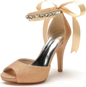 Women's Open-Toe Ankle Strap Kitten Heels – 3.93-Inch Dress Shoes for Weddings, Proms, Parties & Bridal Events | Elegant Pump Heels