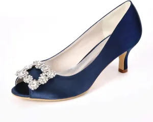 Women's Peep Toe Wedding Shoes for Bride Low Heels Bridal Shoes Satin Evening Party Pumps Sandals