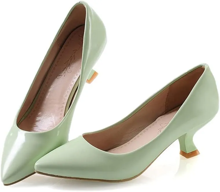 Women's PU Leather Candy Color Pointed Toe Sexy Formal Working Pumps,Middle Heels Comfortable Office Ladies Walking Wedding Pump Shoes