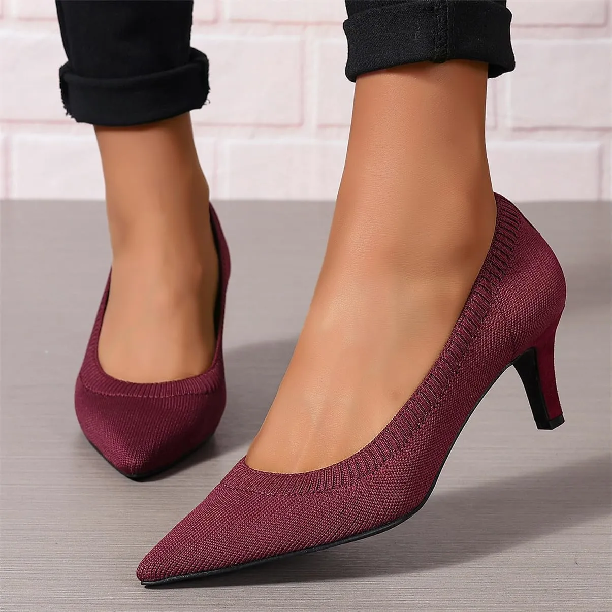 Women's Pumps Kitten Heel Pump Shoes Pointed Toe Knit Comfortable Dress Shoes for Work Business Casual Party Dressy, US Size 4-11